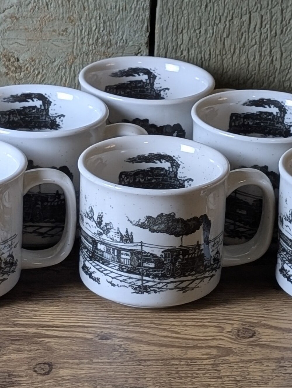 Otagiri Vintage Ceramic Steam Engine Train Coffee Mug Set of 6
